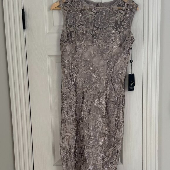 NWT Adrianna Papell Floral Sequin Embroidered Sheath Dress Size 4 - Picture 1 of 6